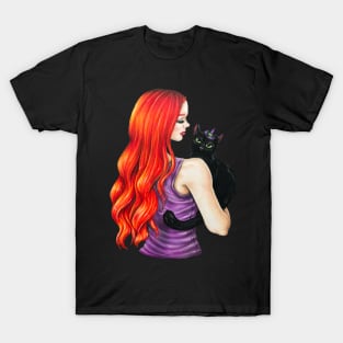 Halloween Cat and Girl T-Shirt